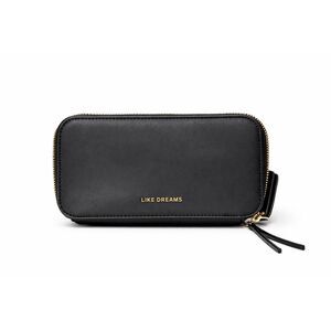 LIKE DREAMS Black Cosmetic Case Gold Logo Vegan Leather Zip Pouch